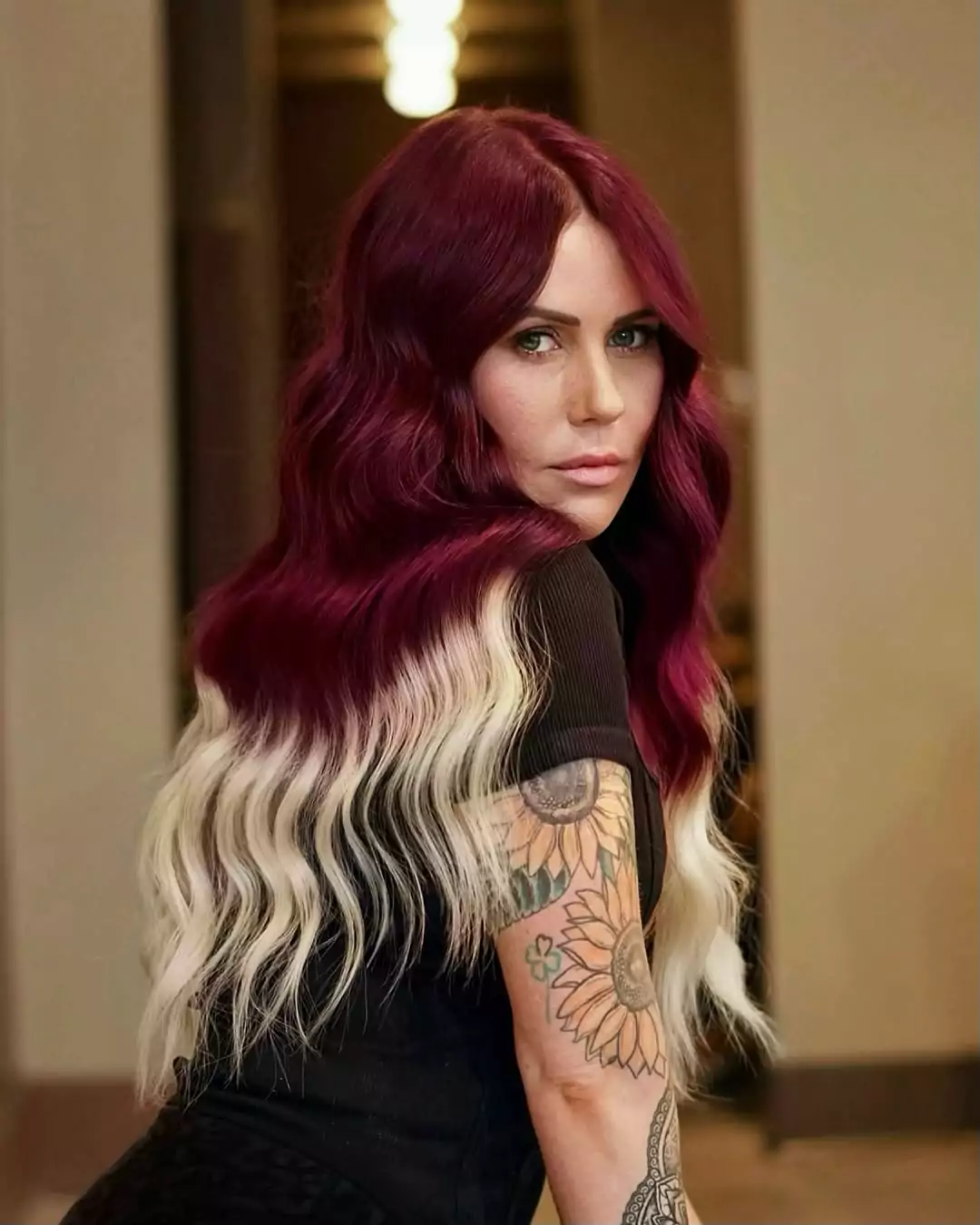 Cherry Red Ombré with Blonde Ends