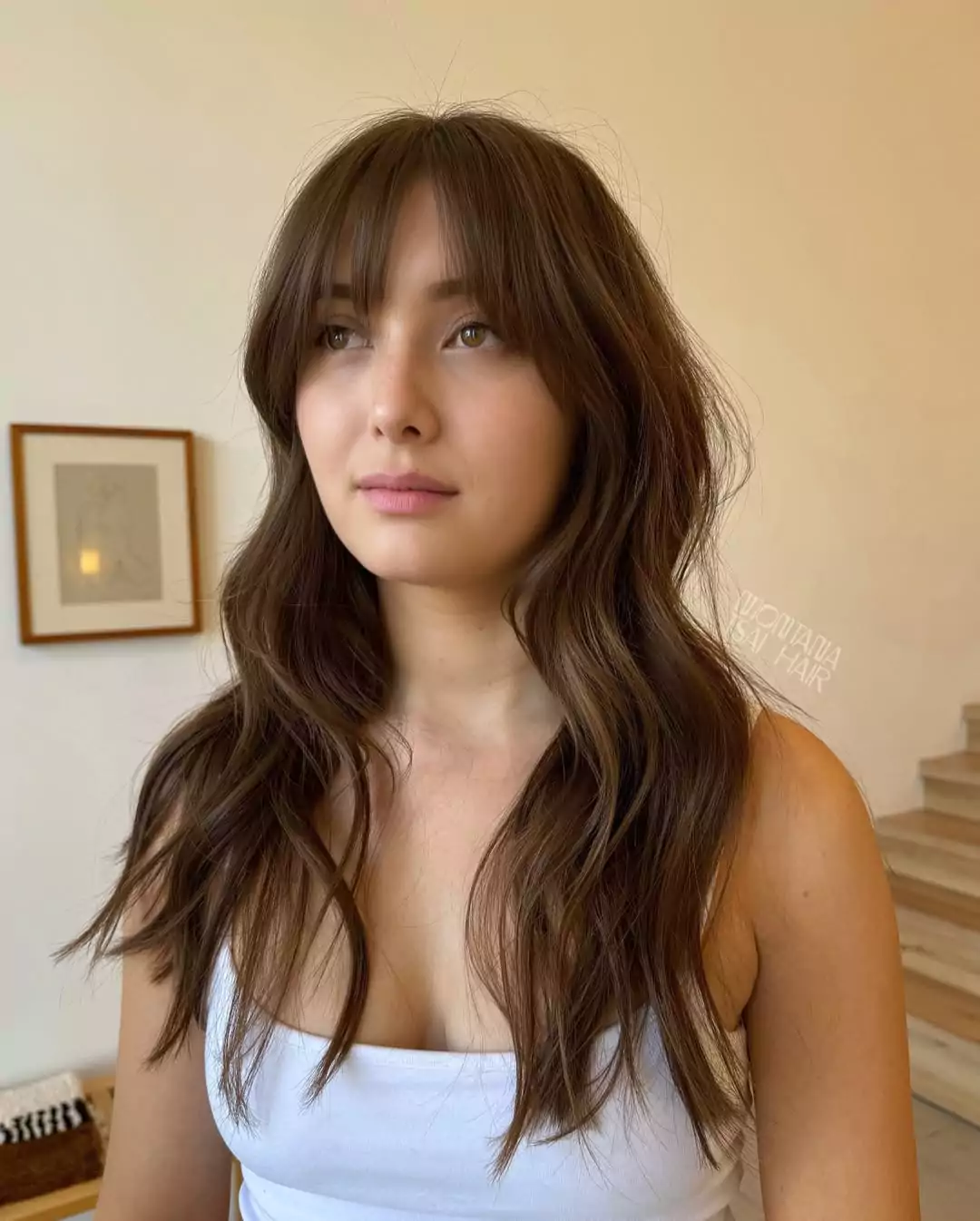 Curtain Bangs with Layered Waves