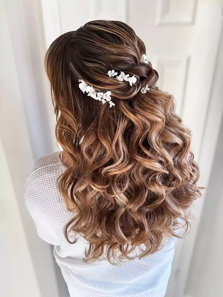 Half-Up Floral Crown Curls