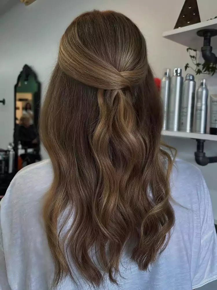 Half-Up Twisted Crown with Loose Waves