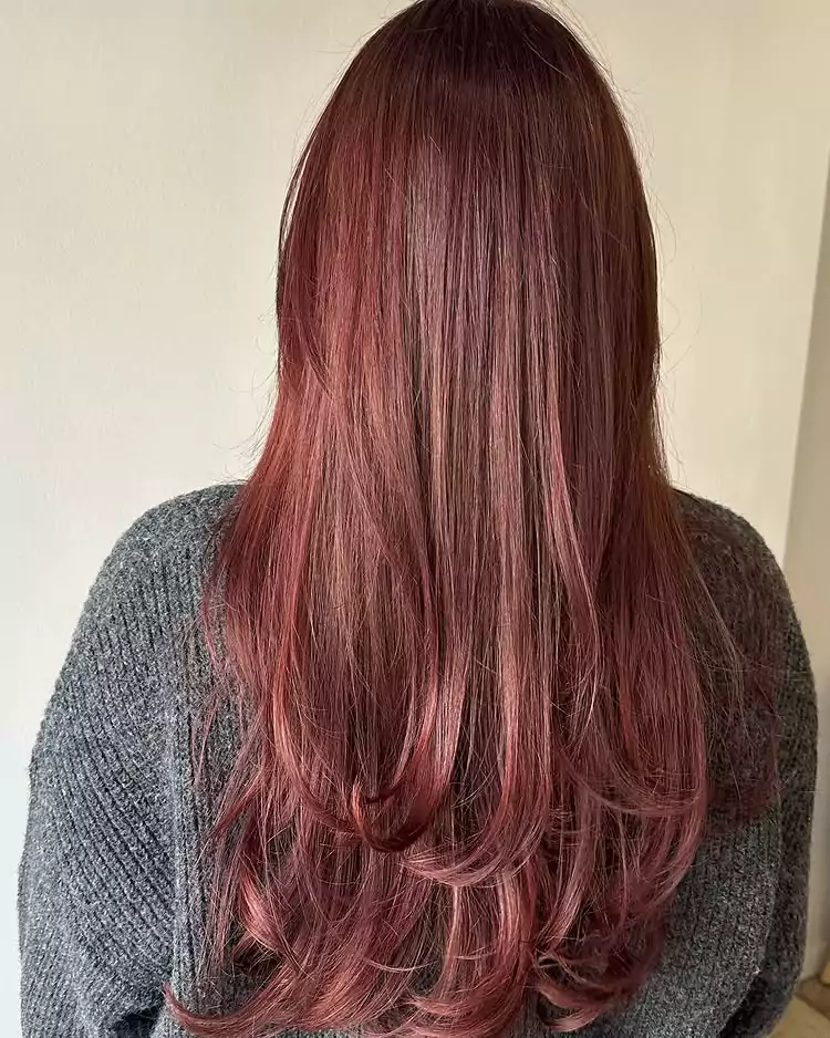 Long Layered Cherry Red Balayage
