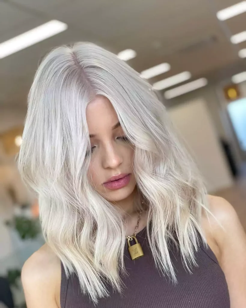 Platinum Blonde Lob with Subtle Waves