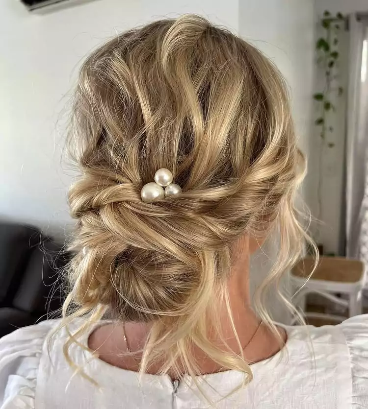 Romantic Low Chignon with Pearl Accent