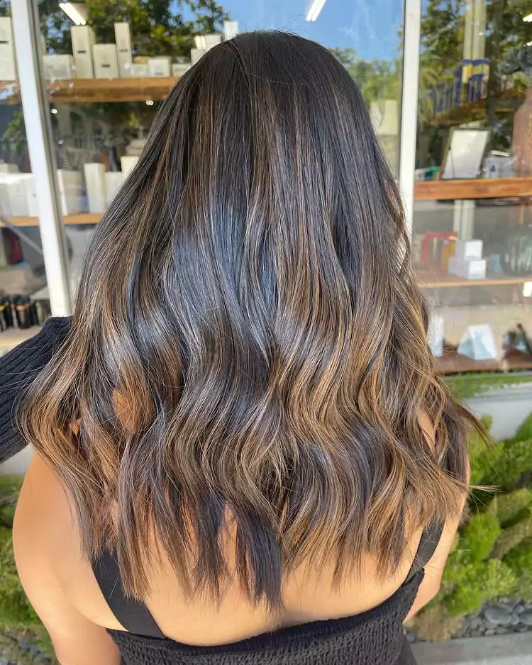 Smoky Brunette Balayage with Golden Undertones