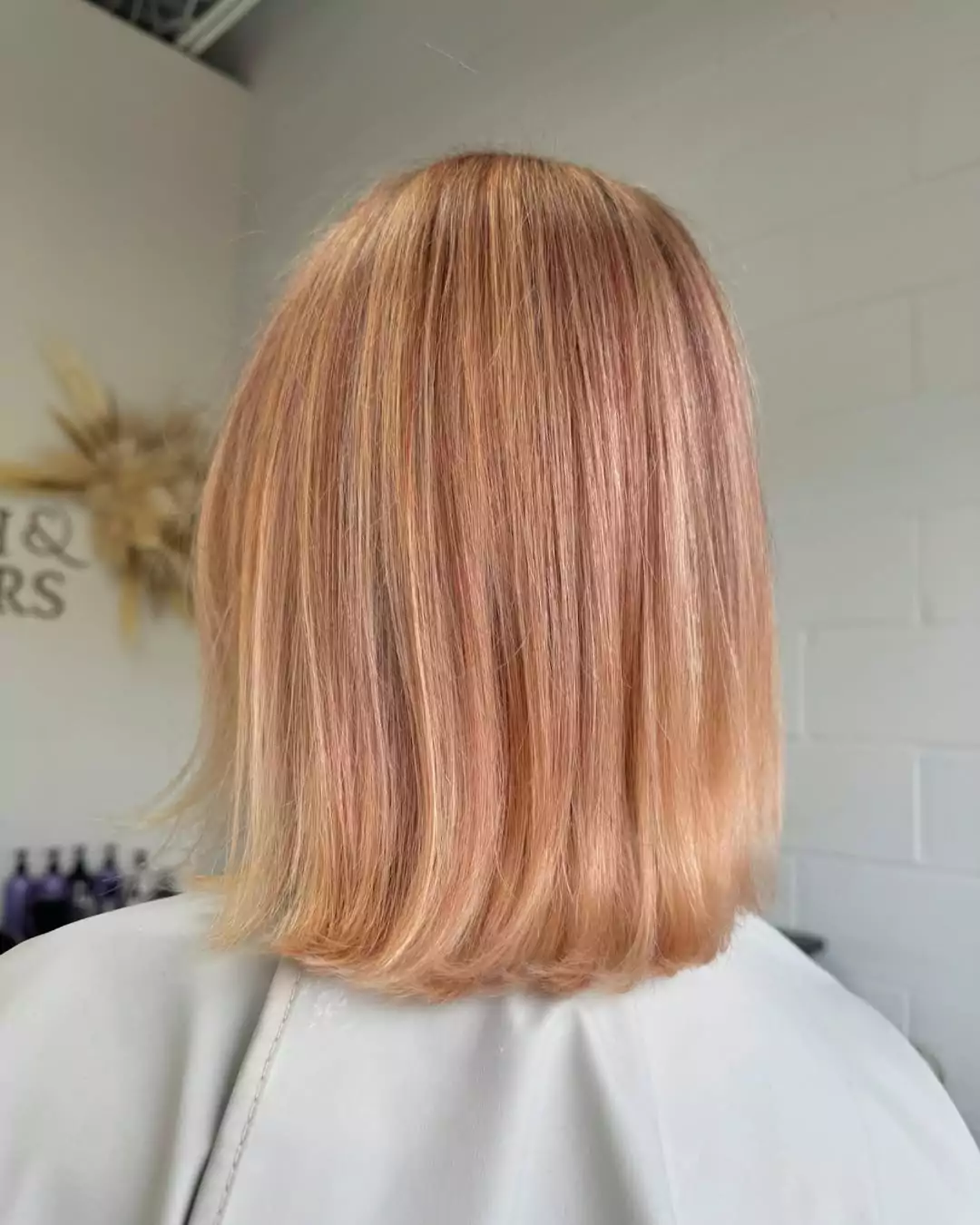 Strawberry Blonde Lob with Flipped Ends