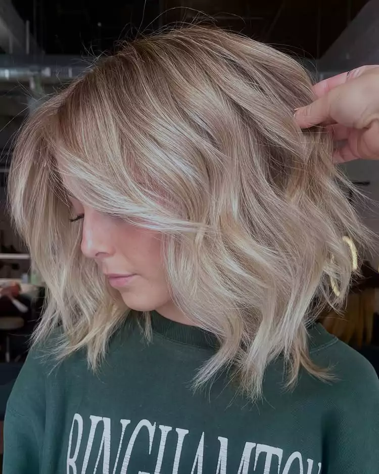 Textured Blonde Bob with Balayage Highlight