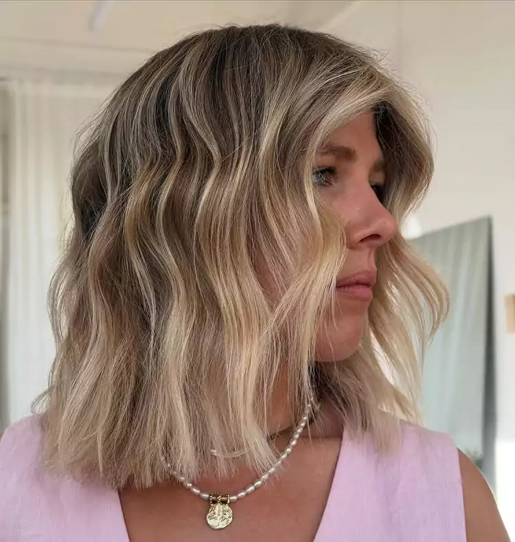 Textured Blonde Bob with Balayage Highlights