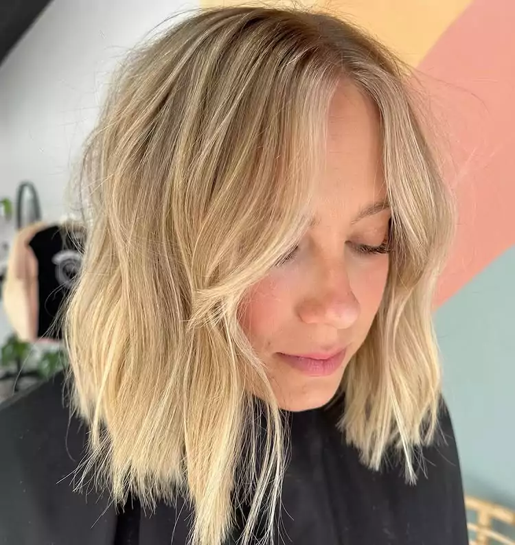 Textured Blonde Lob with Dimensional Highlights