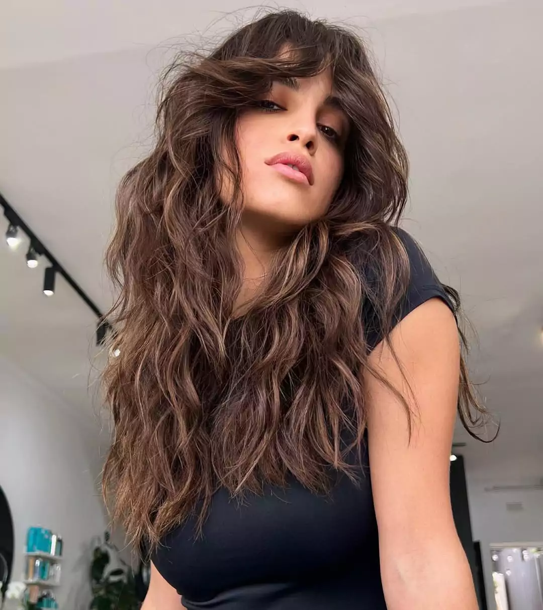 Tousled Brunette Shag with Face-Framing Layers