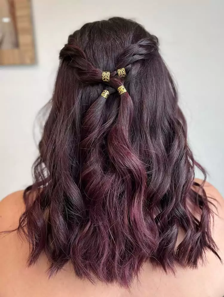 Twisted Half-Up Cherry Burgundy Waves